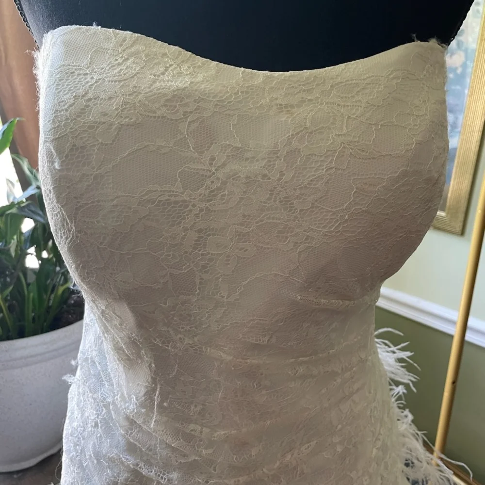 Elegant Strapless White Lace Wedding Dress Plus Size - Picture 4 of 16